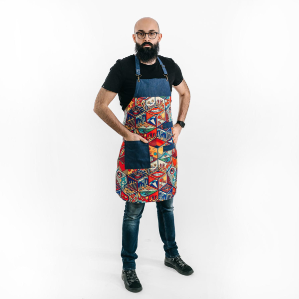 Zástěra Hexagon – kuchařská zástěra s geometrickým vzorem