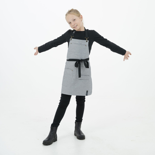 Dětská zástěra Reverse Denim – světle šedá riflová kuchařská zástěra